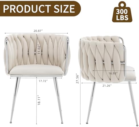 Velvet Dining Chairs Set of 2, Upholstered Dining Room Chairs with Metal Legs, Sillas de Comedor Modernas 2, Modern Kitchen Chairs for Dining Room, Living Room, Kitchen, Bedroom, Beige