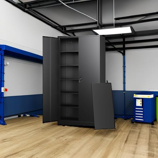 Letaya Metal Garage Storage Cabinets with Lock Door and Adjustable Shelves, Steel Tool Cabinets for Home,Office,Warehouse Organisieren (Black)