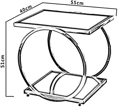 Telephone Table, Square Side Table,2 Layer Coffee Table,Telephone Table,Corner Table,Tempered Glass Sofa Side Table,554051CM(Silver