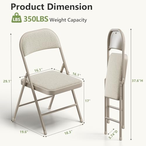 4 Pack Folding Chairs, Fabric Padded Folding Dining Chairs with Cushion Seat & Back, Indoor Outdoor Folding Chair Set for Home Office, Parties, Events, Wedding, Extra Guest Seating