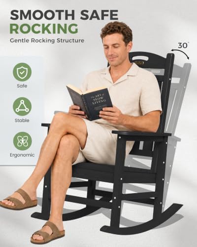 Outdoor Rocking Chair Set of 2,HDPE Patio Rocking Chair,All Weather | Relax in Gentle Rock, Create Comfort Everywhere, Share Relaxing Moment Together, Withstand Changing Seasons, Timeless Style