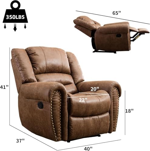 CANMOV Leather Recliner Chair, Classic and Traditional Manual Recliner Chair with Comfortable Arms and Back Single Sofa for Living Room, Nut Brown