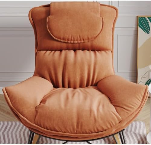 Single Rocking Chair with Ottoman for Adult, Accent Armchair for Balcony Lounge, Breathable Lounge Sofa with Removable Washable Cushion, Brown