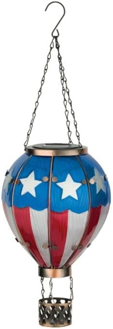 Regal Art & Gift Hot Air Balloon Solar Lantern – Hanging Solar-Powered LED Lights, Waterproof Portable Decorative Outdoor Lamp Made of Metal & Glass for Garden, Patios & Pathway – Americana (Large)