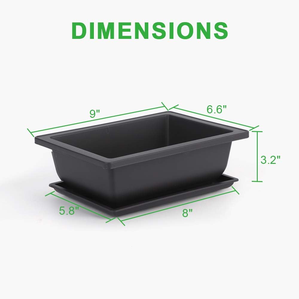 GROWNEER Bonsai Training Pots 3 Packs 9Inch with Drainage Humidity Trays, Bonsai Tree Starter Kits with 1 Repotting Mat, Growing Planter Set for Garden, Yard, Balcony, Office, Living Room
