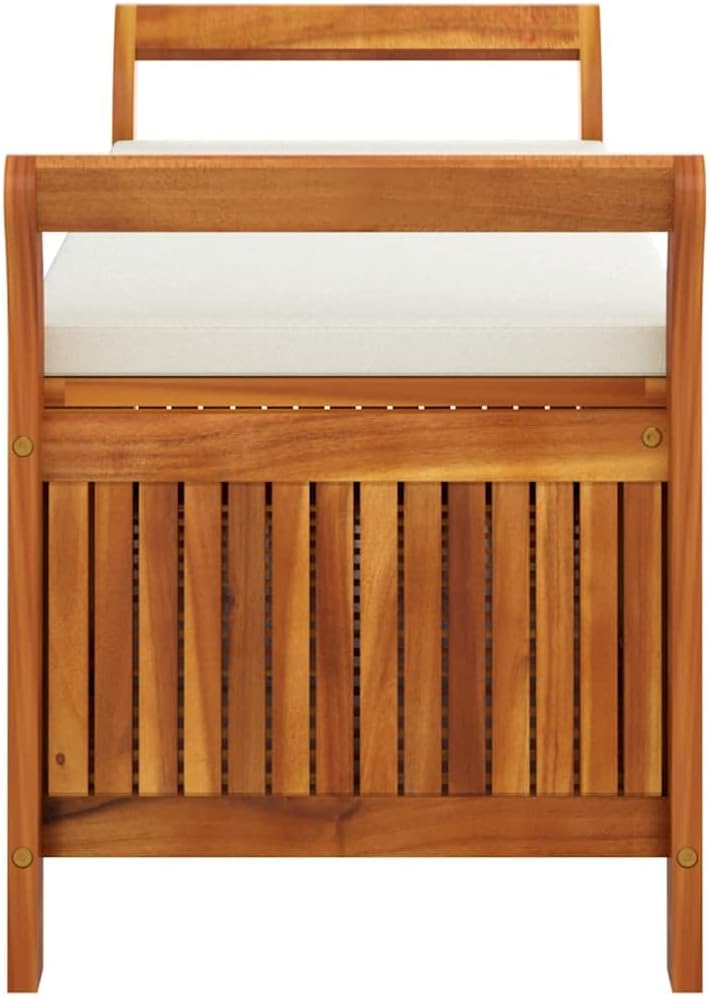 Outdoor Storage Bench with Cream Cushion, 49.6 Inch Acacia Wood Garden Seating with Under Seat Storage, Weather-Resistant Patio Entryway Furniture for Backyard Deck