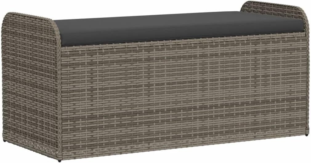 Storage Bench for Patio Garden, Outdoor Seat with Hidden Storage Box, 2-Person Seating Capacity, Grey Woven PE Rattan with Powder-Coated Steel Frame