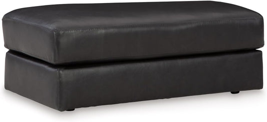 Signature Design by Ashley Amiata Black Leather and Faux Leather Ottoman, Fully Assembled Coffee Table Alternative, Rectangular Footrest Bench for Living Room, Onyx, 44" W x 24" D x 17" H