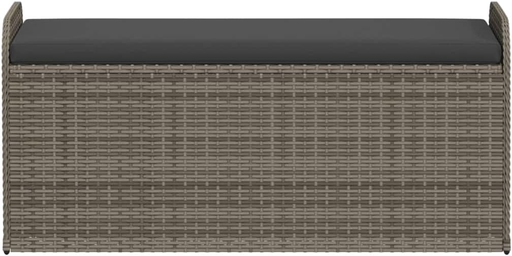 Outdoor Storage Bench with Cushion, 45.3 Inch Patio Deck Box Seat, Weather-Resistant Poly Rattan Furniture with Gas Spring Lid, Gray