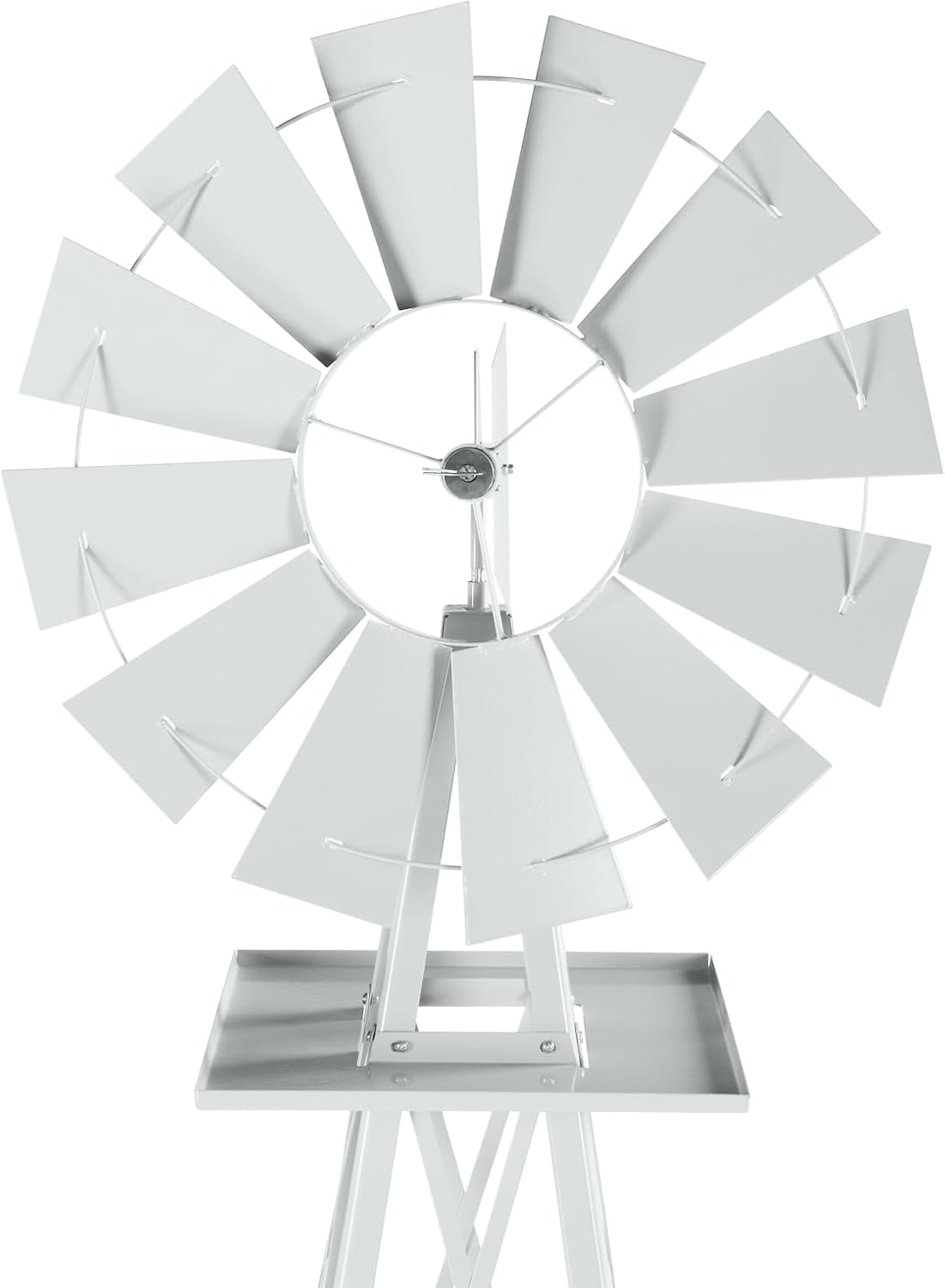 8FT Windmill for Yard Garden Decoration with Weather Vanes，Heavy Duty Outdoor Wind Mills, Large Metal Outdoor Windmill,Weather Resistant,White