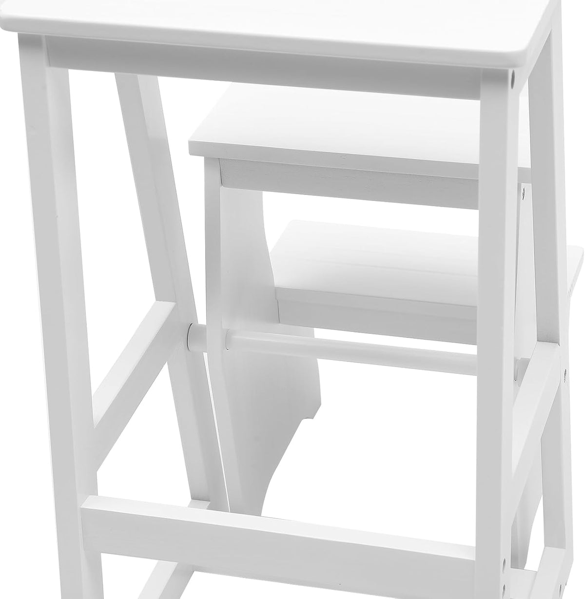 Wooden Folding Library Ladder Chair, 3-Step Multifunctional Step Stool, Display Ladder and Storage Shelf for Kitchens, Garages, Bars, Counters (White)