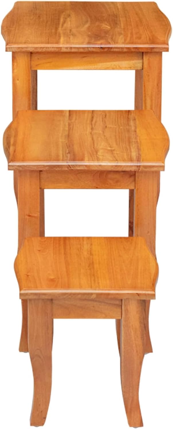 Nesting Side Tables 3 pcs Natural Solid Mahogany Wood | Space Saving Stackable Design, Unique Wood Grain, Versatile Accent for Living Room or Bedroom