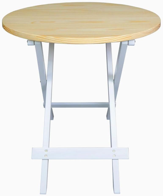 100% Solid Wood 23.5" W Round Folding Side Table for Dining, Patio, Living Room, No Assembly Required