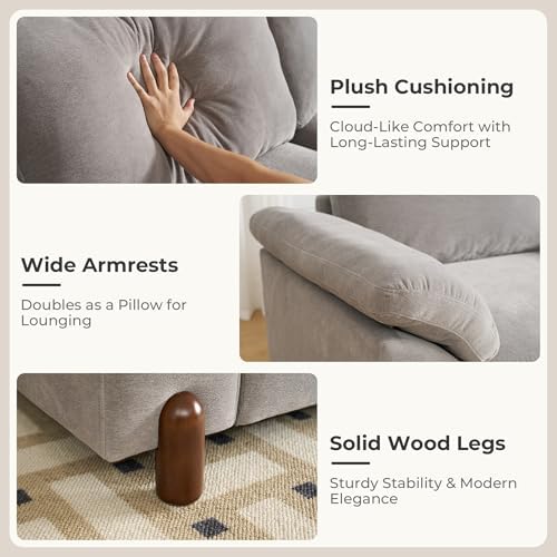 SITJOY Cloud Couch Sectional, 2 Seater Loveseat Chenille in Light Gray | Detachable and Washable Cover, Sectional Sofas for Living Room, Deep Seat Wide Couch
