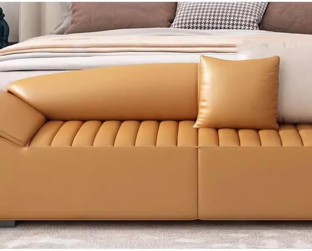 Modern Bed End Stool for Bedroom Living Room Bedside Long Bench Cloakroom Sofa Minimalist Couch Entryway(Off-White,Small)
