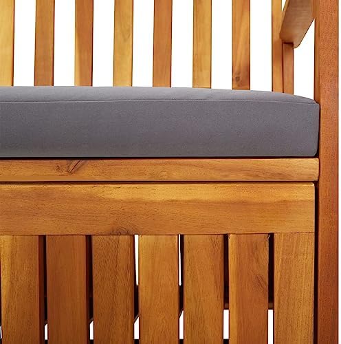 Black Acacia Wood Storage Bench Rectangular, 67 in Outdoor Storage Bench with Cushion, Black and Brown Patio Seating for Three