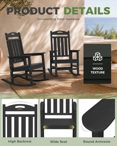 Outdoor Rocking Chair Set of 2,HDPE Patio Rocking Chair,All Weather | Relax in Gentle Rock, Create Comfort Everywhere, Share Relaxing Moment Together, Withstand Changing Seasons, Timeless Style