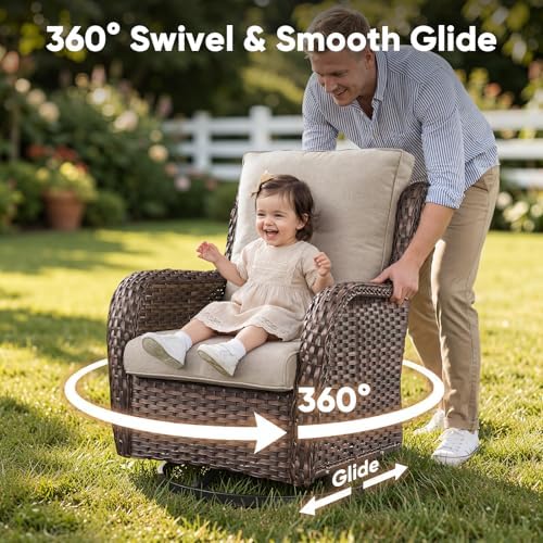Belord 7 Piece Wicker Patio Furniture Set, Outdoor Swivel Rocker Chairs Set of 2 with Ottomans and Loveseat, All Weather Patio Conversation Furniture Set, for Pool,Yard,SunroomBrown Wicker/Beige