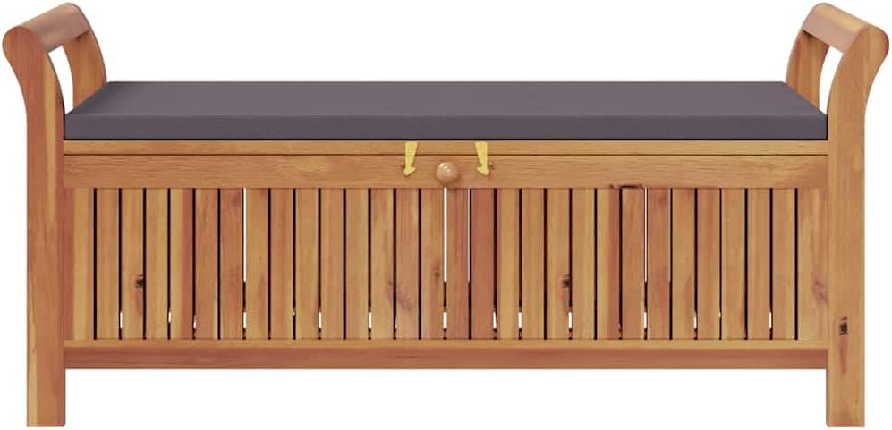 Garden Storage Bench with Cushion, Solid Acacia Wood Outdoor Patio Seat for Backyard, Porch, or Deck, 2-Seater Seating and Under-Seat Storage, Brown Finish, 49.6-inch Wide