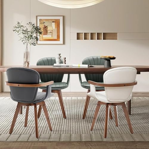 LUNLING Swivel Dining Chairs Set of 4, Mid Century Modern Black Faux Leather Kitchen Chairs with Arms,Bamboo Legs Side Chairs No Wheels,Accent Chair for Dining Rooms and Offices