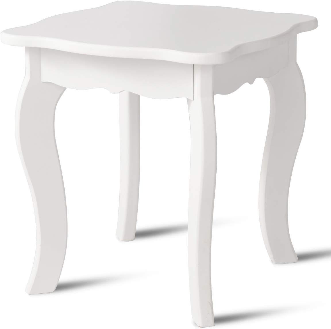 Costzon Kids Wooden Vanity Table & Stool Set, 2 in 1 Detachable Design with Dressing Table and Writing Desk, Princess Makeup Dressing Table with Two 180° Folding Mirror, for Girls, Kids (White)