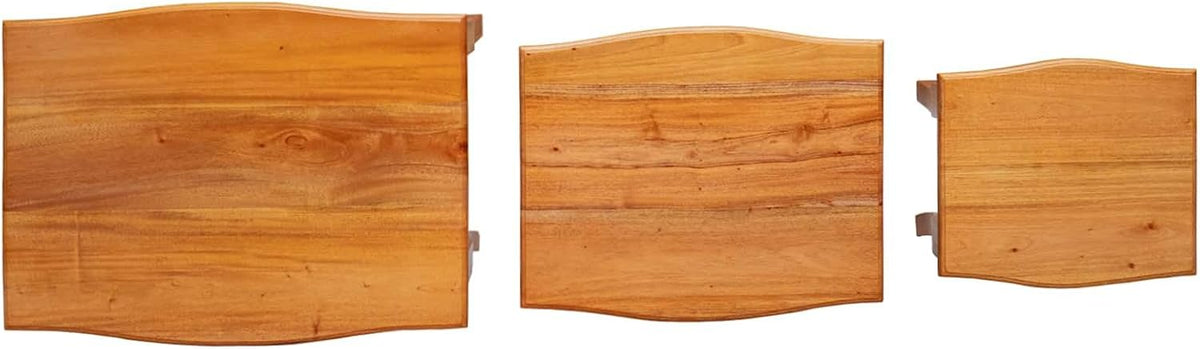 Nesting Side Tables 3 pcs Natural Solid Mahogany Wood | Space Saving Design, Unique Wood Grain, Versatile Accent for Living Room or Bedroom
