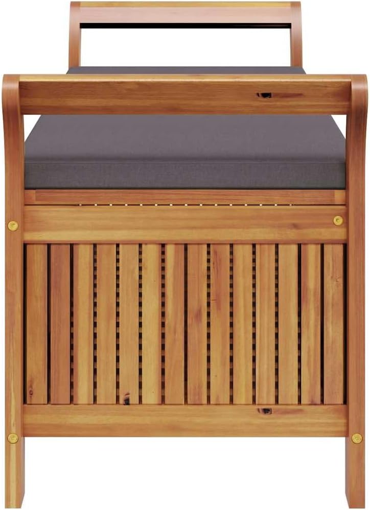 Acacia Wood Outdoor Storage Bench with Cushion, 49.6" Patio Storage Bench with Curved Arms, Garden Seat for Pillows and Blankets
