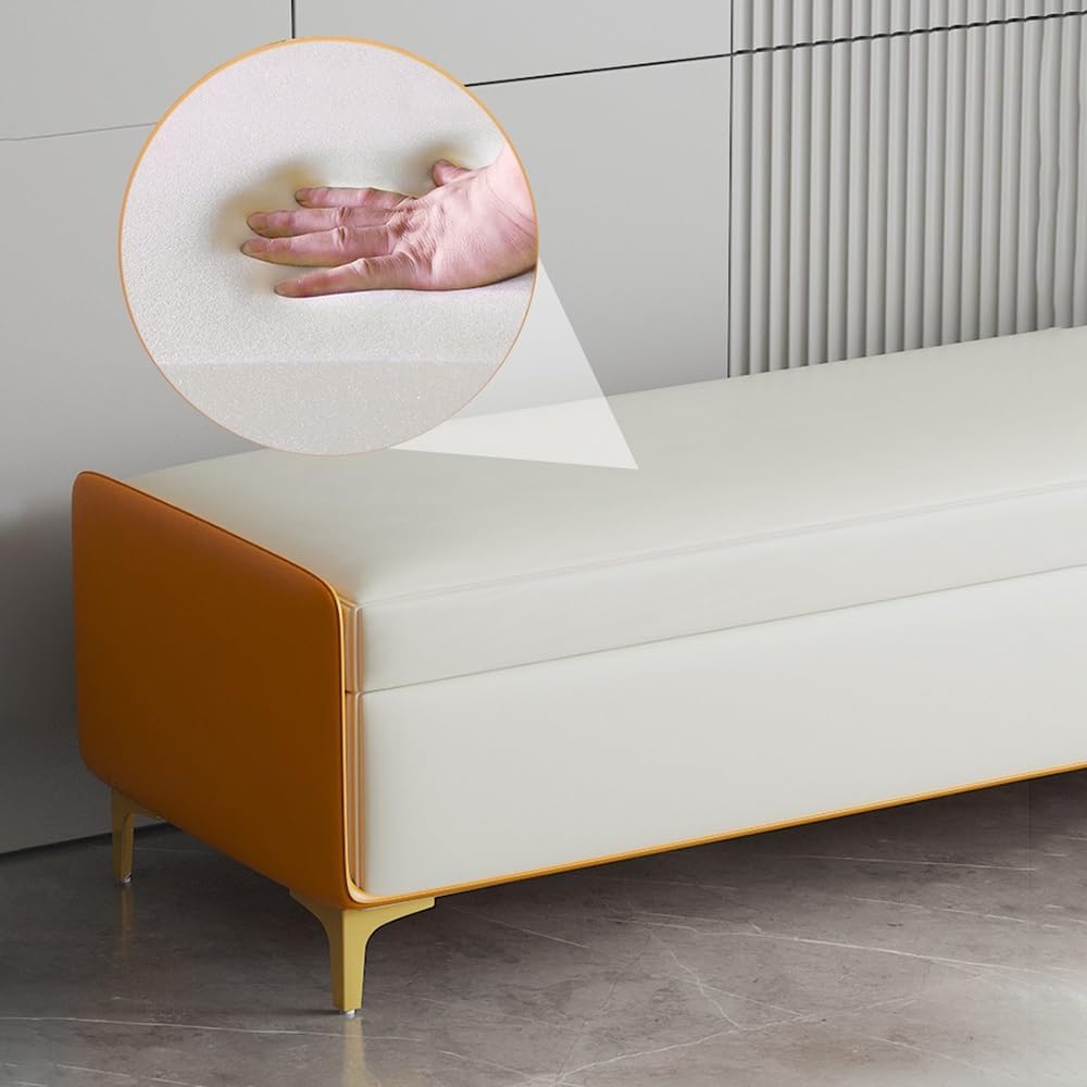 Modern Bed End Stool Bedroom Shoe Changing Entrance Bench Clothing Store Cloakroom Rest Sofa Storage Entryway(Off-White,Medium)