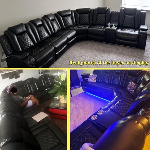 A Ainehome Power Furniture Reclining Sectional Sofa Set, Living Room Power Recliner Adjustable Sofa, Loveseat and Chair with USB Chargers/Storage Console for Living Room/Office(A-Black)