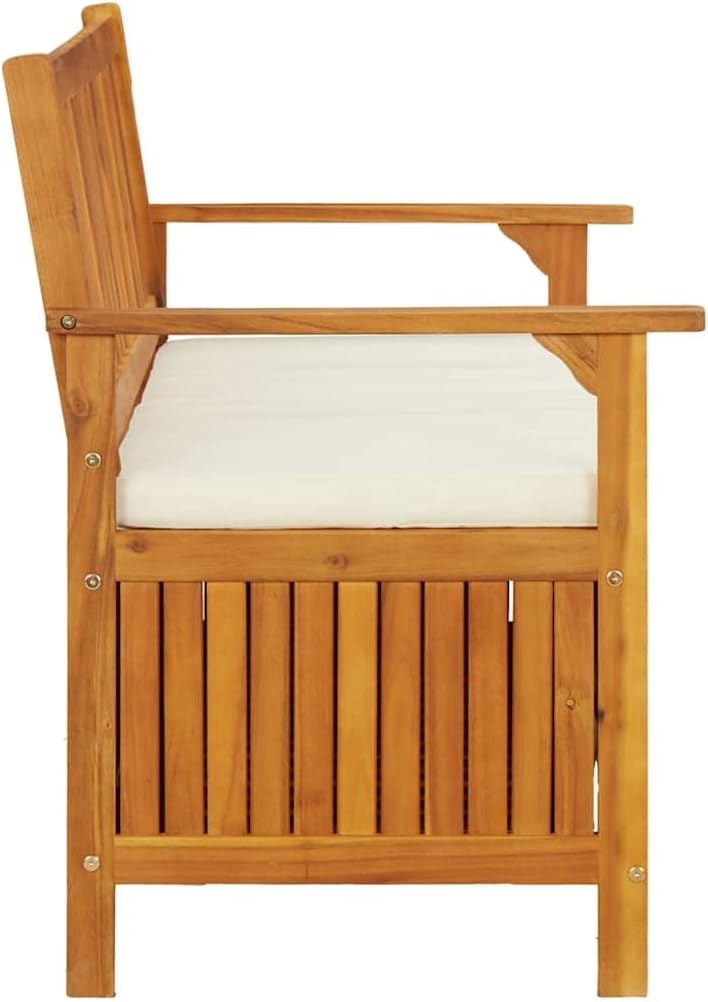 Patio Storage Bench Solid Acacia Wood with Cushion 47.2"x24.8"x33.1" Rustic Outdoor Bench Seat for Garden Porch Furniture with Storage Compartment