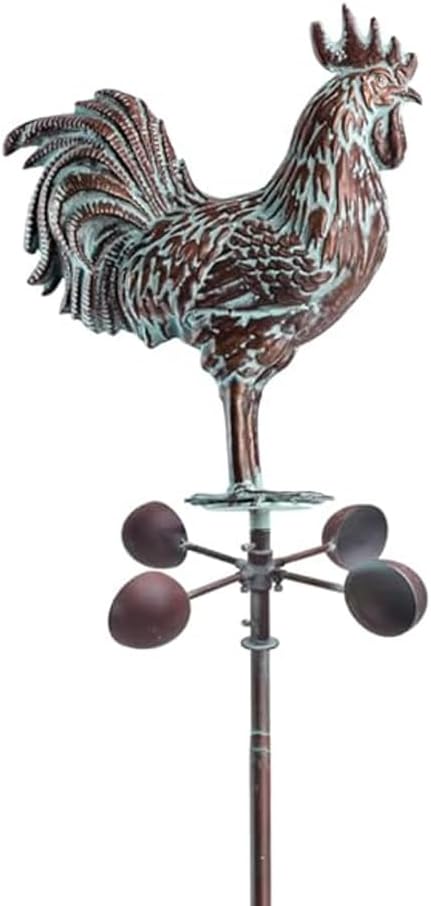 Metal Wind Spinner Rooster Décor Garden Statue 79" Antique Copper Chicken Yard Art Sculpture Outdoor Kinetic Garden Stake for Patio,Lawn,Country Cottage,Farm