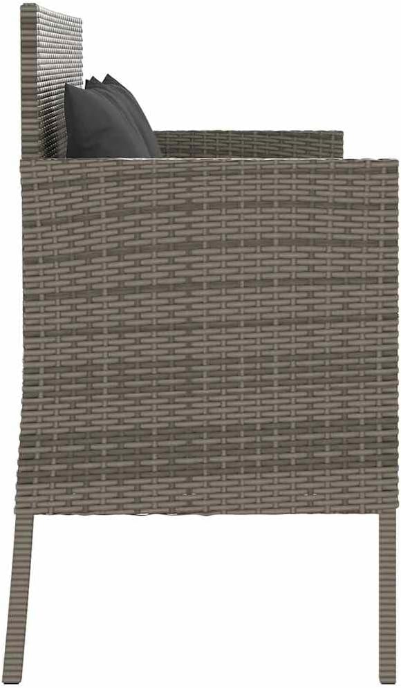 Gray Patio Storage Bench with Cushion, PE Rattan Outdoor Seating with Waterproof Bag for Cushions and Towels