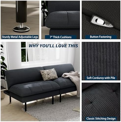 Ribilake 2 Sets 70" Futon Sofa Bed, 4 in 1 Multi-Function Couch Sleeper with Adjustable Backrest, Modern Convertible Futon, Recliner Small Loveseat for Living Room, Grey