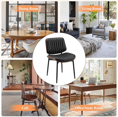 MALOL Leather Dining Chairs Set of 4, Modern Upholstered Dining Room Kitchen Chairs with Metal Legs and Wooden Back Support for Home Dining Room/Restaurant, Black