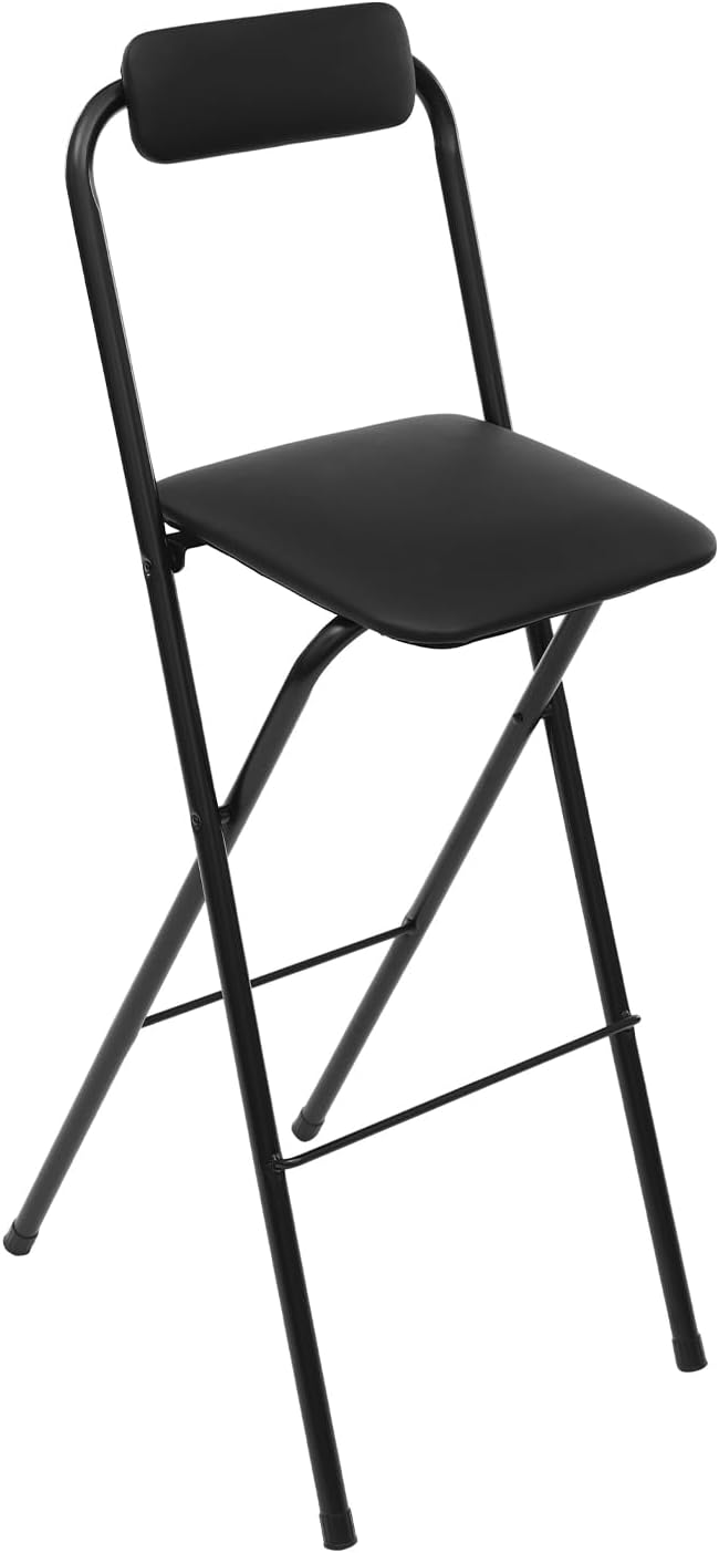 Folding Stool, Cushioned Padded Folding Stool Portable Bar Stool with Back for Camping Kitchen Home Office, Tall Bar Collapsible Stools (Black, 1Pcs 29.53in)