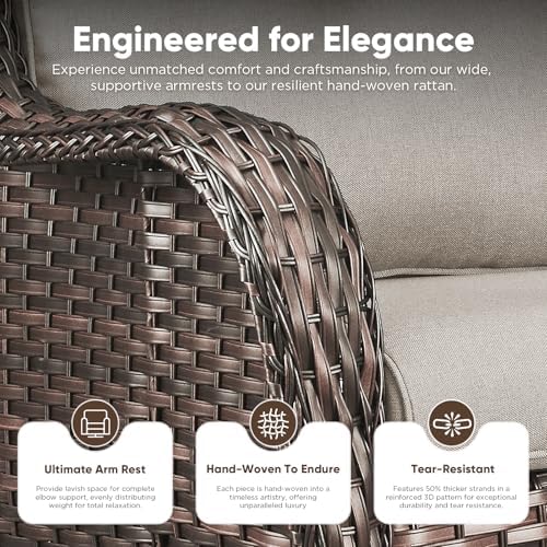 Belord 7 Piece Wicker Patio Furniture Set, Outdoor Swivel Rocker Chairs Set of 2 with Ottomans and Loveseat, All Weather Patio Conversation Furniture Set, for Pool,Yard,SunroomBrown Wicker/Beige