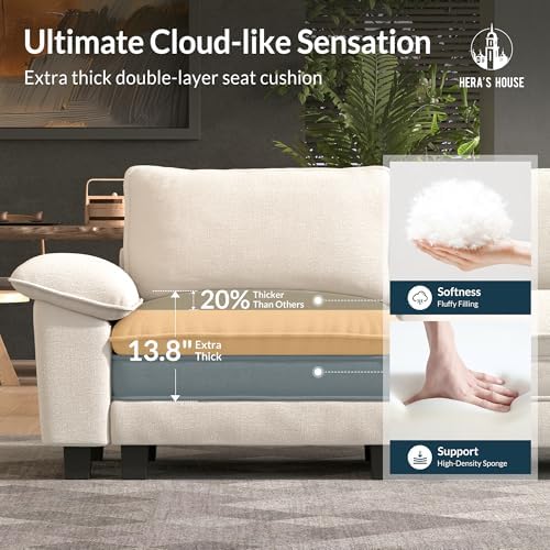 HERA'S HOUSE 2 Pieces Modular Loveseat Couch & 3-Seat Sectional Sofa Set | Modern 5-Seater Cloud Sofa Set , White, Wider Armrest, Comfy Deep Seat, Soft Chenille Furniture Set for Living Room