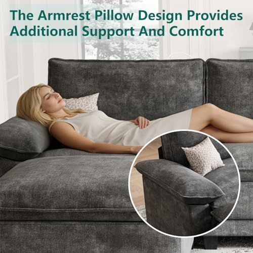 108" Modular Sectional Couch, L Shaped Cloud Sofa for Living Room | Comfortable Foam Cushions, Sturdy Frame, Appealing Appearance, Easy Assembly, Soft Chenille, Modular Design, Dark Gray
