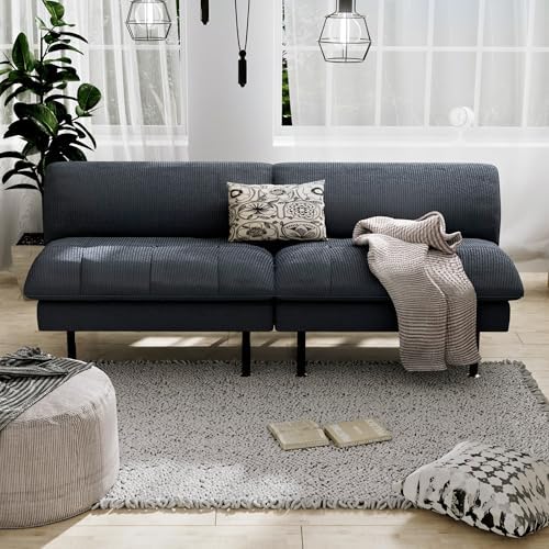 Ribilake 2 Sets 70" Futon Sofa Bed, 4 in 1 Multi-Function Couch Sleeper with Adjustable Backrest, Modern Convertible Futon, Recliner Small Loveseat for Living Room, Grey