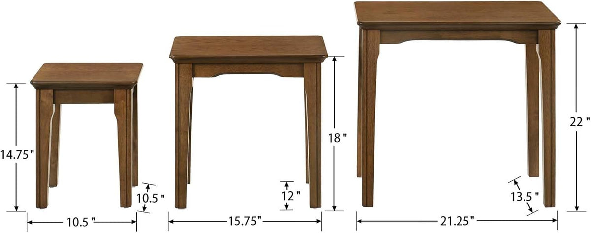 Kmax Nesting Tables Set of 3, Small Sofa Side Table Rustic Stacking End Table Rectangle Solid Wood Coffee Tables for Small Space - Walnut