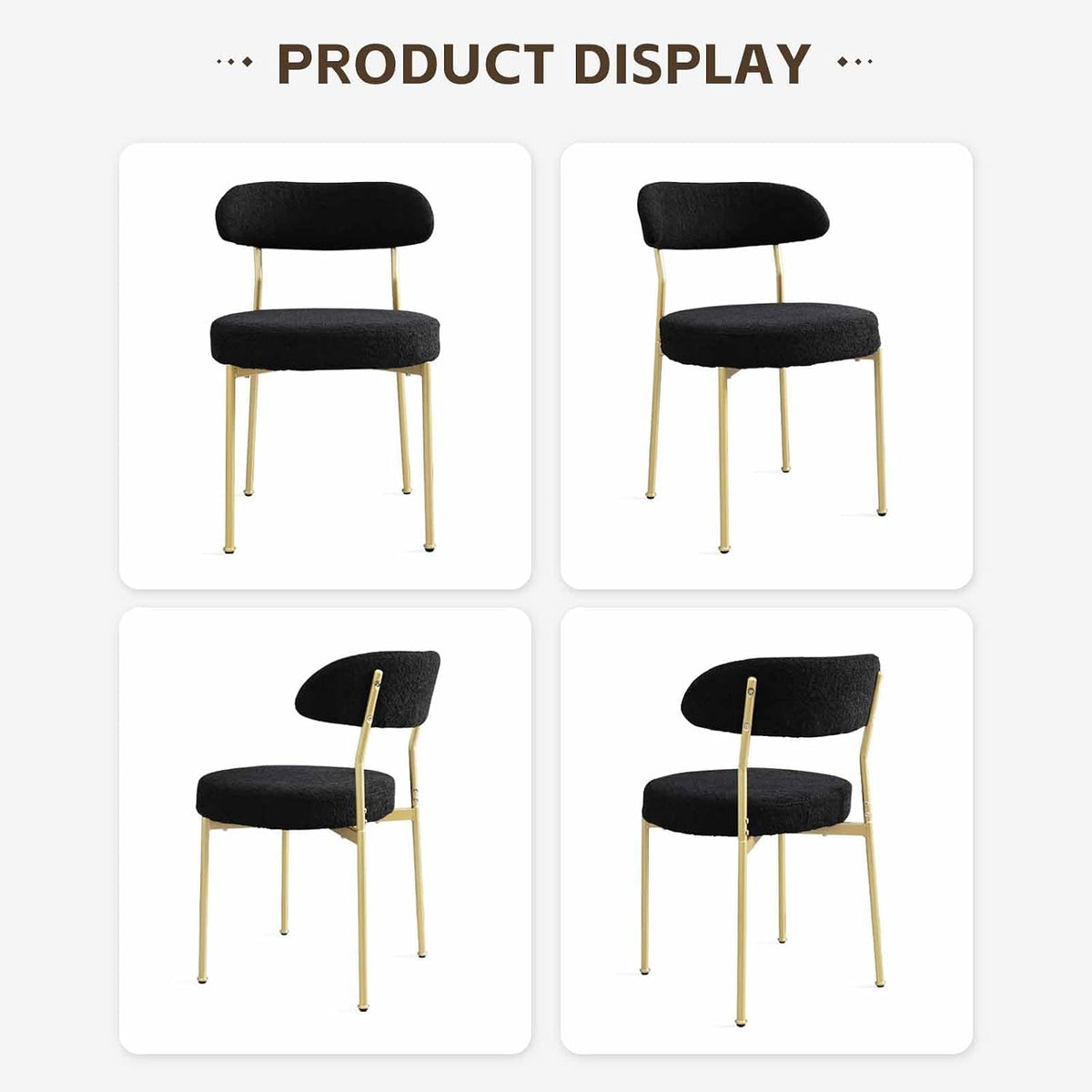 Black Boucle Dining Chair Set of 4, Modern Oval Upholstered Dining Chairs with Curved Back and Metal Leg for Dining Room,Restaurant,Kitchen Island(Gold Leg)