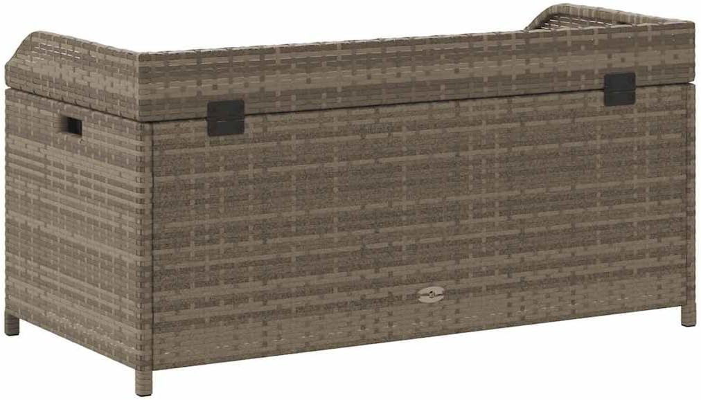 Outdoor Storage Bench with Waterproof Liner, 39.4-inch PE Rattan Garden Seat with Acacia Wood Accents, Patio Deck Box for Cushions and Gardening Supplies, Gray