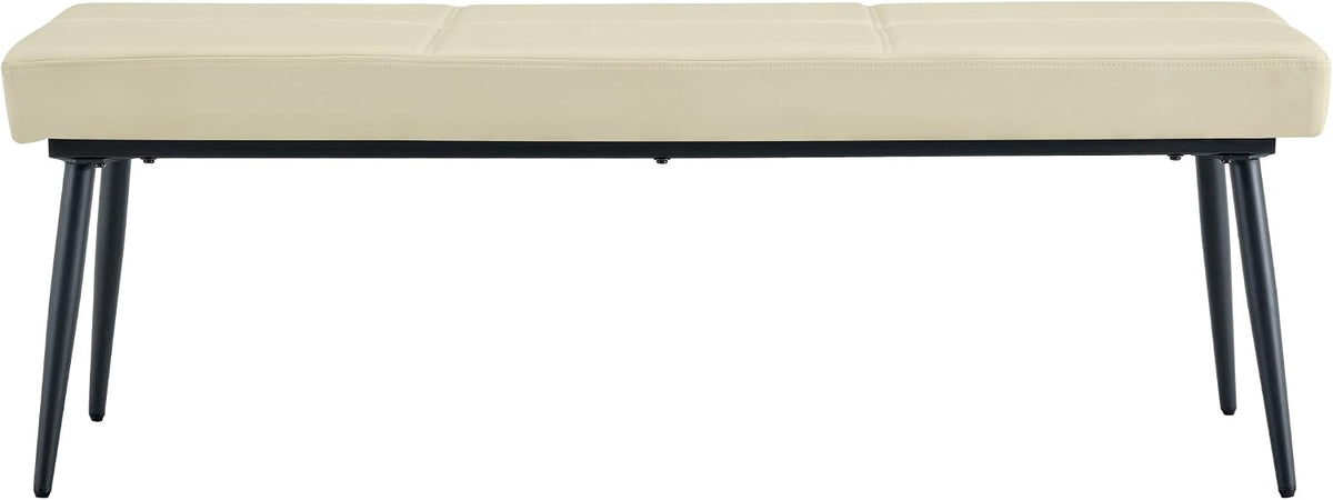 Modern Upholstered Dining Bench for 2-3, Leather Bench with High-Resilience Sponge Cushion, Reinforced Center Beam, Electroplated Arched Metal Legs, Entryway Bedroom Dining Room Bench, Beige