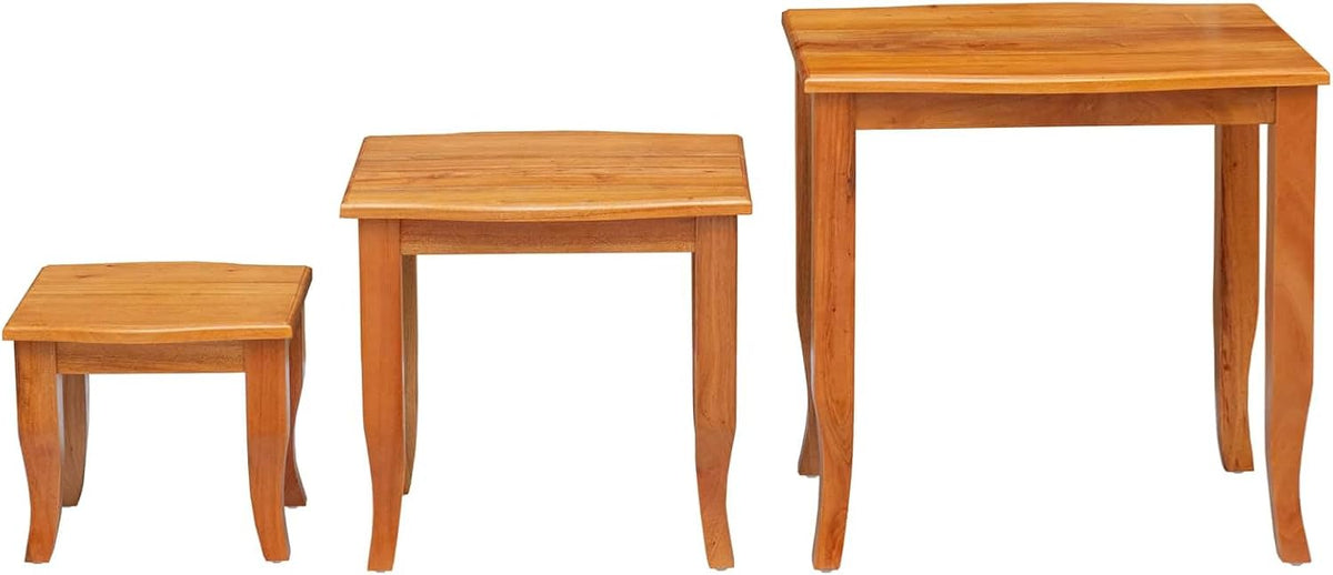Nesting Side Tables 3 pcs Natural Solid Mahogany Wood | Space Saving Design, Unique Wood Grain, Versatile Accent for Living Room or Bedroom