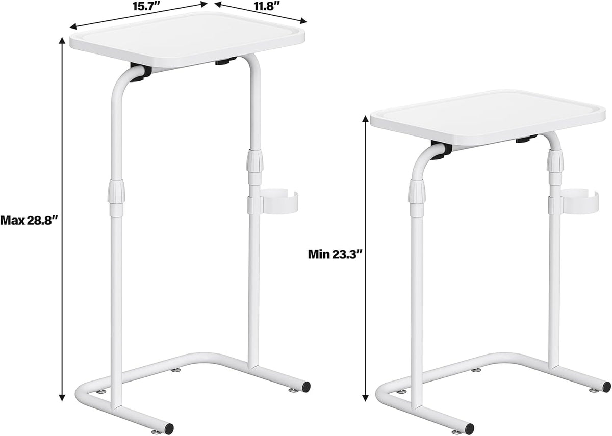 TUTOTAK C Shaped End Table with Tiltable Surface, Set of 2, Adjustable Height Side Table, Slide Under Couch Table TV Tray for Eating, Sofa Tray for Livingroom, Bedroom White TB01BW0912
