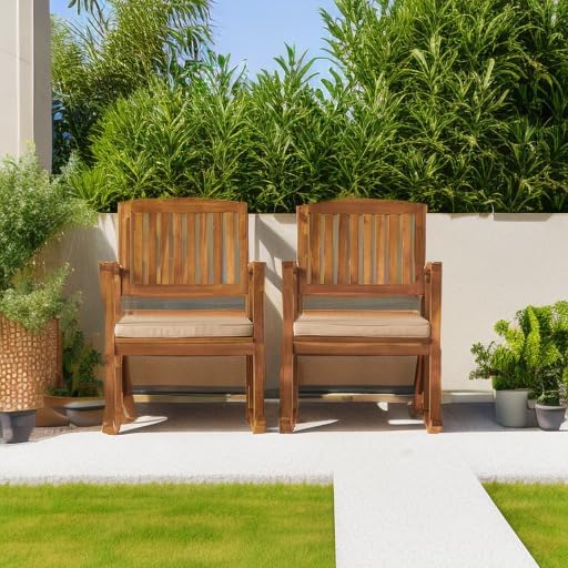 Christopher Knight Home Selma Acacia Rocking Chairs with Cushions, 2-Pcs Set, Teak Finish