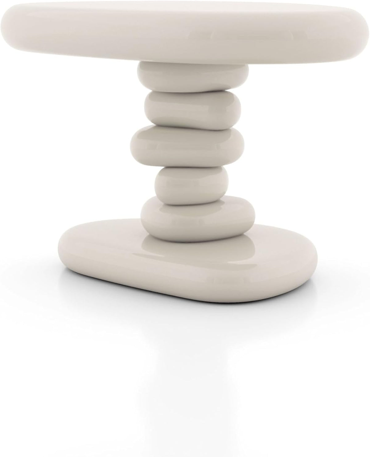 24/7 Shop at Home Kavren Modern 22-inch Oval Glossy Pedestal End Table, Stone Shape Living Room Furniture for Small Space, Ivory
