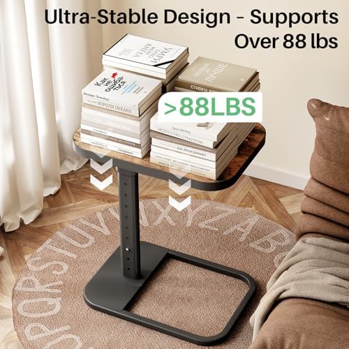 Kitstorack TV Tray Table, Adjustable Height & Flip-Top & Rounded Metal Corners, Snack Table for Couch, Sofa, Bed, Chair, Living Room, C Shaped End Side Table for Eating, Dinner or Laptop, Small Spaces