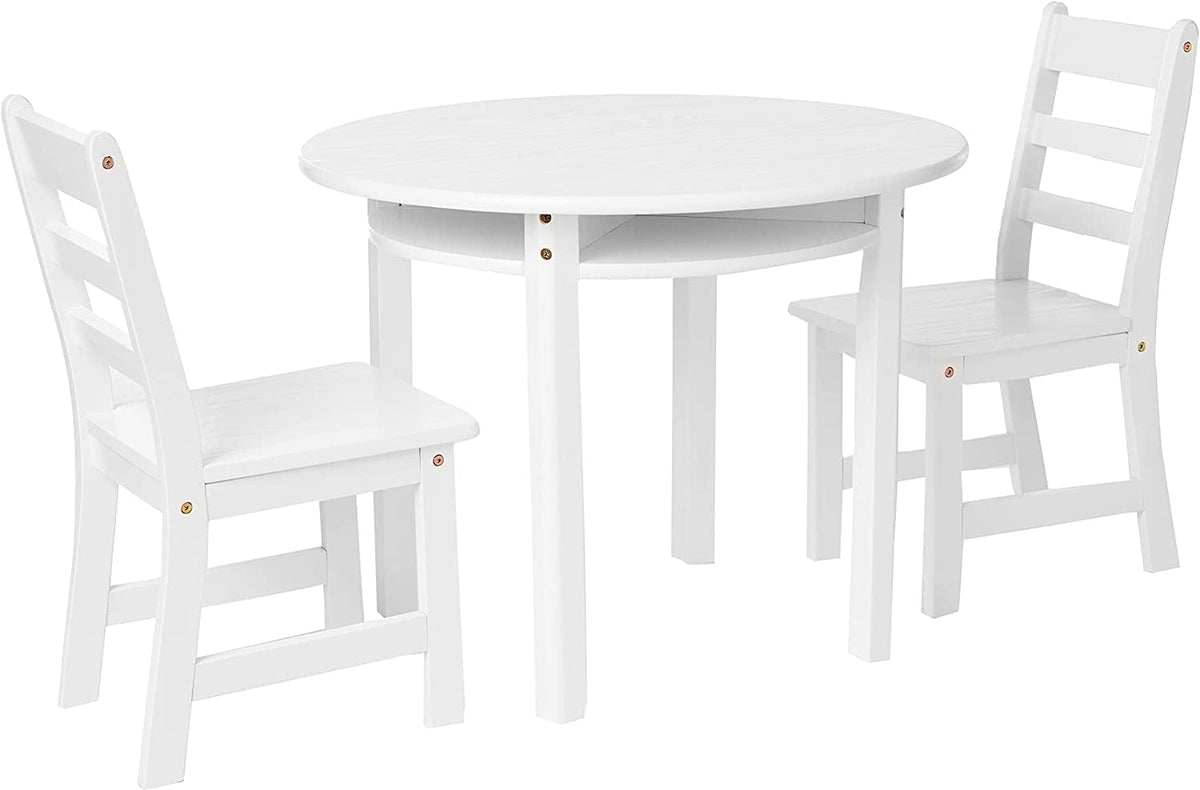 Lipper International Child's Round Table with Shelf and 2 Chairs, White