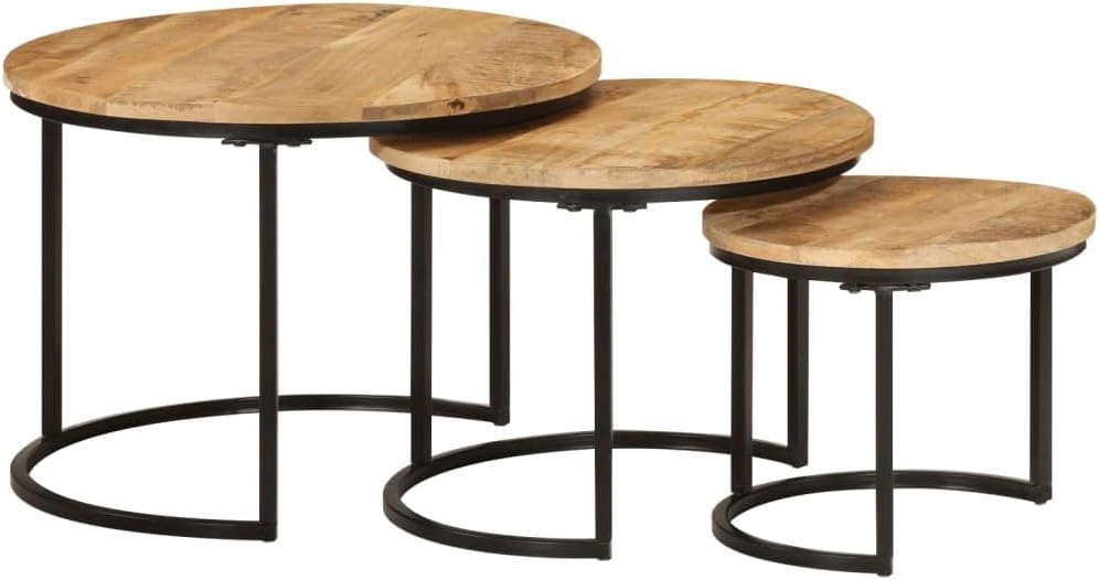 Nesting Tables 3 pcs Solid Mango Wood | Space Saving, Sturdy Tabletop, Versatile for Bedroom, Living Room, Office